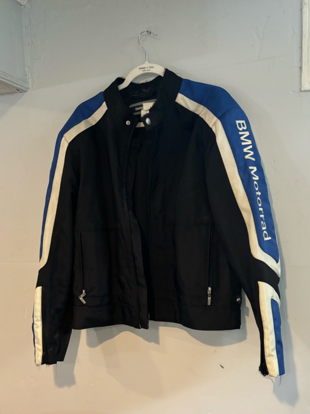 BMW Motorrad Black Riding Jacket with Blue & White Stripes Preowned